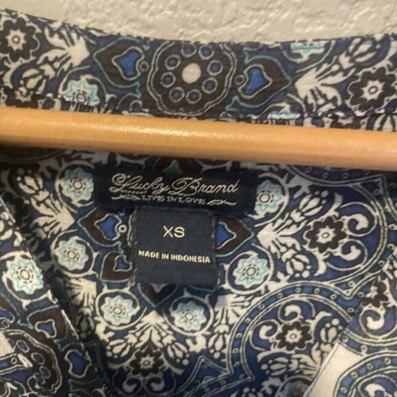 Lucky Brand Blue Floral Mix Print Sheer Long Sleeve Top Size XS Boho Peasant - Picture 5 of 10